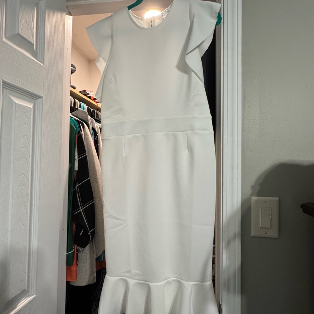 VENUS Cream Midi Dress with Ruffle Detail